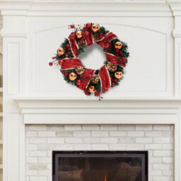 Living And Home 30Cm Red Ribbon Led Lighted Christmas Wreath Hanging Xmas Decor With Christmas Ball Pine Cone - thumbnail 2
