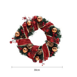 Living And Home 30Cm Red Ribbon Led Lighted Christmas Wreath Hanging Xmas Decor With Christmas Ball Pine Cone - thumbnail 6