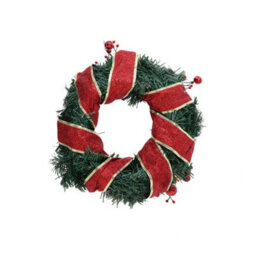Living And Home 30Cm Red Ribbon Led Lighted Christmas Wreath Hanging Xmas Decor With Christmas Ball Pine Cone - thumbnail 5