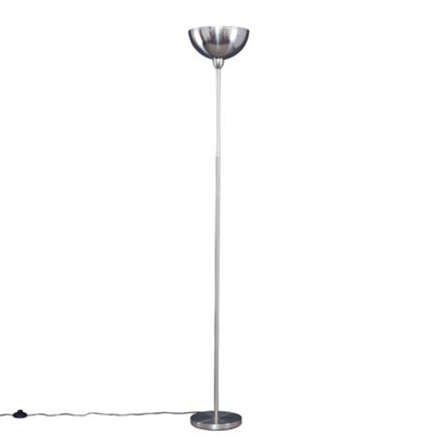 Valuelights Forseti Modern Brushed Chrome Uplighter Floor Lamp With Bowl Shaped Shade - Includes 6W Led Gls Bulb 3000K Warm White - image 1