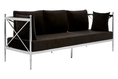 Orsina Sleek 3 Seat Sofa With Silver Lattice Sides, Stylish Mid Century Sofa For Bedroom, Sturdy 3 Seater Sofa - image 1