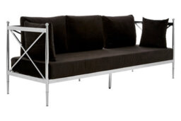 Orsina Sleek 3 Seat Sofa With Silver Lattice Sides, Stylish Mid Century Sofa For Bedroom, Sturdy 3 Seater Sofa