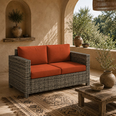 Wyld Haus Filu Rattan 2-Seater Outdoor Sofa Grey With Orange Cushions - L130 X D70 X H80Cm - image 1