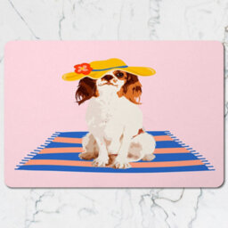 Benjamin Tate Design Designer Placemat And Coaster Set With Wood Backing And Pink Dog Artwork, Limited Edition - thumbnail 2