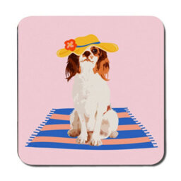 Benjamin Tate Design Designer Placemat And Coaster Set With Wood Backing And Pink Dog Artwork, Limited Edition - thumbnail 3