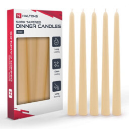 Haltons 50 Pack Tapered Dinner Candles Ivory, Unscented Long Candlesticks With 7 Hour Burn Time
