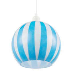 Happy Homewares Sky Blue And White Striped High Gloss Glass Globe Pendant Light Shade - thumbnail 4