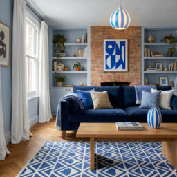 Happy Homewares Sky Blue And White Striped High Gloss Glass Globe Pendant Light Shade - thumbnail 6