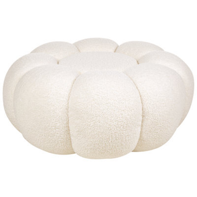 Wyld And Coco Maisonique Off White Bouclé Pouffe Round 60Cm Footstool, 27Cm Height - image 1