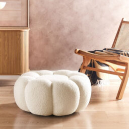 Wyld And Coco Maisonique Off White Bouclé Pouffe Round 60Cm Footstool, 27Cm Height - thumbnail 2