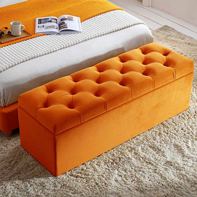 137Cm Chesterfield Ottoman Storage Box- Plush Velvet Shoe Bench - Burnt Orange Chesterfield Upholstered Blanket Box - image 1