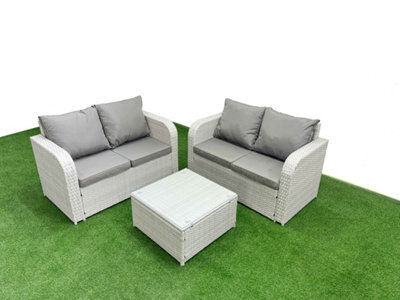 Fimous 4 Seater Outdoor Love Sofa Set Rattan Garden Furniture Set Square Coffee Table Light Grey - image 1