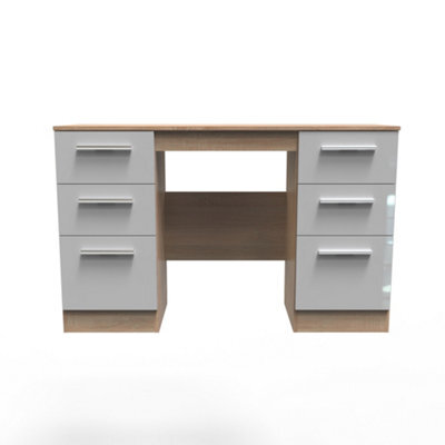 Trent 6 Drawer Kneehole Desk In Grey & Bardolino Oak (Ready Assembled) - image 1