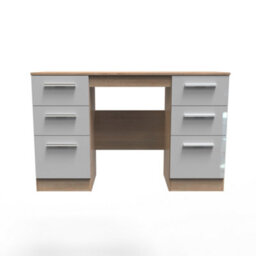Trent 6 Drawer Kneehole Desk In Grey & Bardolino Oak (Ready Assembled) - thumbnail 1