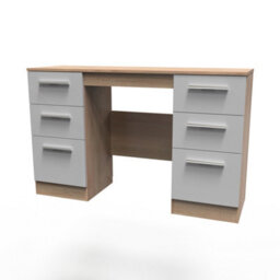 Trent 6 Drawer Kneehole Desk In Grey & Bardolino Oak (Ready Assembled) - thumbnail 3