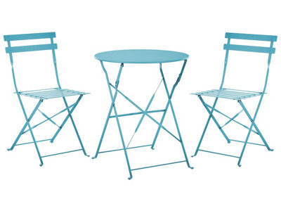Wyld And Coco Seablue 3-Piece Metal Folding Bistro Set - 2 Chairs And Square Table For Balcony And Patio - image 1