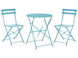 Wyld And Coco Seablue 3-Piece Metal Folding Bistro Set - 2 Chairs And Square Table For Balcony And Patio - thumbnail 1