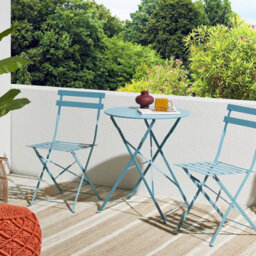 Wyld And Coco Seablue 3-Piece Metal Folding Bistro Set - 2 Chairs And Square Table For Balcony And Patio - thumbnail 2