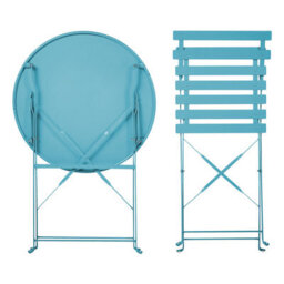 Wyld And Coco Seablue 3-Piece Metal Folding Bistro Set - 2 Chairs And Square Table For Balcony And Patio - thumbnail 6