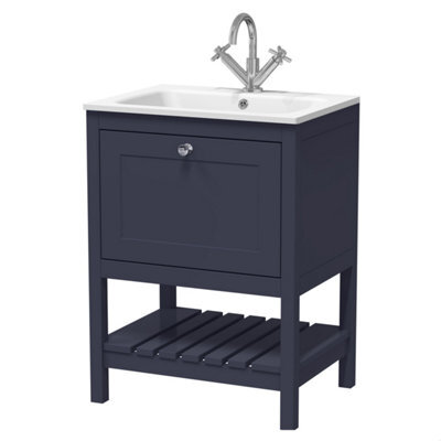 Balterley Coppenhall Contemporary 1 Drawer Floor Standing Vanity Unit With Stone Basin, Indigo Blue, 600mm - image 1