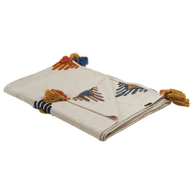 Beliani Blanket Munger Cotton 130 X 180 Cm Beige - image 1