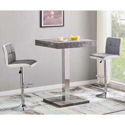 Furniture in Fashion Topaz Concrete Effect Bar Table With 2 Copez Grey White Stools