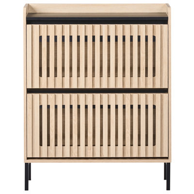 Wyld And Coco Nordicnest Two Drawer Shoe Cabinet - Tilt-Out, Light Brown Mdf, 80 X 25 X 100 Cm - image 1