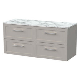 Balterley Stonnall Traditional Wall Hung 4 Drawer Vanity Unit With Laminate Worktop, 1200mm, Pebble Grey - thumbnail 1