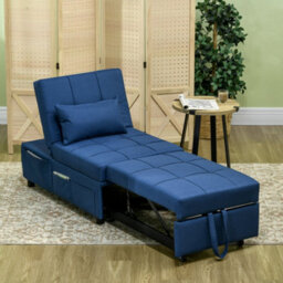 Wyld Haus Leve Blue 4-In-1 Convertible Chair Bed With Adjustable Back, Side Pockets, Wheels And Pillow - thumbnail 7