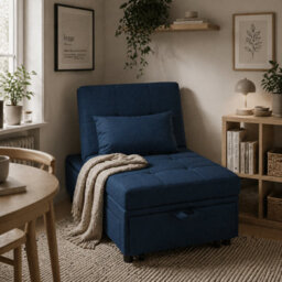 Wyld Haus Leve Blue 4-In-1 Convertible Chair Bed With Adjustable Back, Side Pockets, Wheels And Pillow