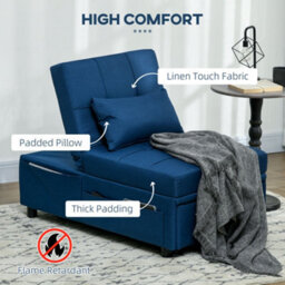 Wyld Haus Leve Blue 4-In-1 Convertible Chair Bed With Adjustable Back, Side Pockets, Wheels And Pillow - thumbnail 4