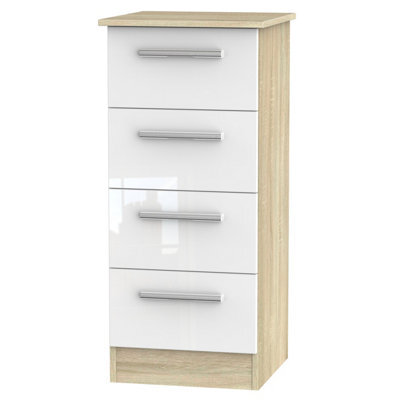 Trent 4 Drawer Tallboy In White & Bardolino Oak (Ready Assembled)