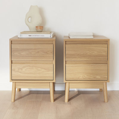 Sweeek - Pair Of 2-Drawer Bedside Tables Natural 40X40X56 Cm - Dune - image 1