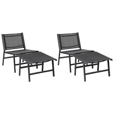 Beliani Set Of 2 Garden Chairs Marceddi With Footstool Metal Black - image 1
