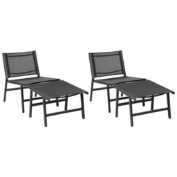 Beliani Set Of 2 Garden Chairs Marceddi With Footstool Metal Black - thumbnail 1