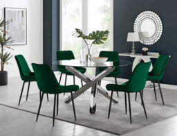 Furniturebox Uk Vogue Round Dining Table And 6 Green Pesaro Black Leg Chairs