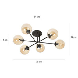 Emibig Lighting Emibig Brendi Ceiling Lamp  6 X E14 Black With Amber Shade - thumbnail 3