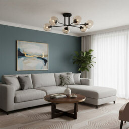 Emibig Lighting Emibig Brendi Ceiling Lamp  6 X E14 Black With Amber Shade - thumbnail 2