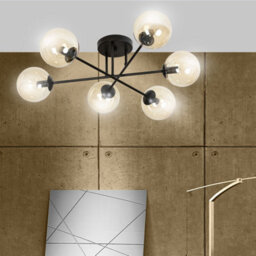 Emibig Lighting Emibig Brendi Ceiling Lamp  6 X E14 Black With Amber Shade - thumbnail 7