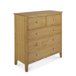 Alba Oak 2 Over 3 Chest Of Drawers - Fully Assembled By Roseland Furniture - thumbnail 1