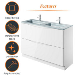 Plum&clay Eden Gloss White Floorstanding Vanity Unit With White Glass Basin (W)1200mm - thumbnail 8