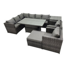 Fimous 9-Seater Height Adjustable Rising Lifting Table Corner Sofa Set Rattan Garden Furniture Set With Big Stool Side Table - thumbnail 1
