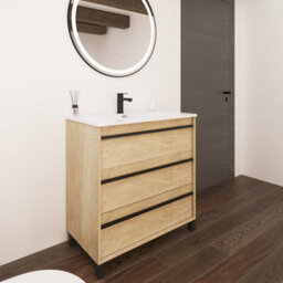 Banyetti Mattila Noir 800mm Floorstanding Vanity Unit With Matt Black Handles - Rustic Oak - thumbnail 2