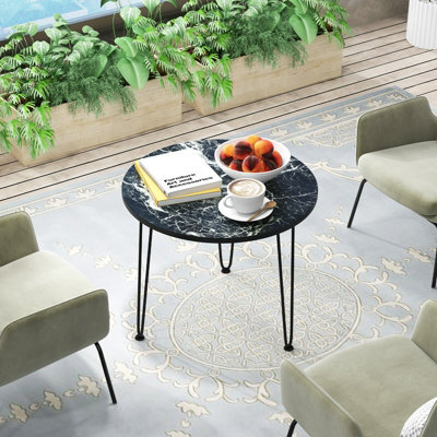 Gainoom Black Round Coffee Table Small Faux Marble Accent Table W/ Thickened Tabletop & Metal Tripod Legs - image 1