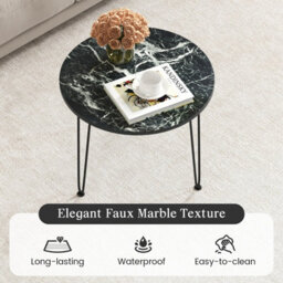 Gainoom Black Round Coffee Table Small Faux Marble Accent Table W/ Thickened Tabletop & Metal Tripod Legs - thumbnail 8