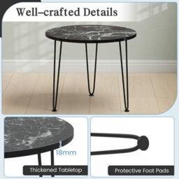 Gainoom Black Round Coffee Table Small Faux Marble Accent Table W/ Thickened Tabletop & Metal Tripod Legs - thumbnail 5