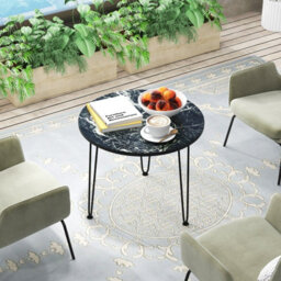 Gainoom Black Round Coffee Table Small Faux Marble Accent Table W/ Thickened Tabletop & Metal Tripod Legs