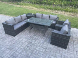 Fimous Outdoor Garden Furniture Rattan Lounge Sofa Set Patio Rectangular Dining Table With 2 Armchair Side Table 8 Seater - thumbnail 2