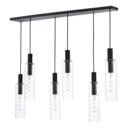 Ruben 6 Light Bar Pendant Satin Black And Ribbed Glass - thumbnail 1