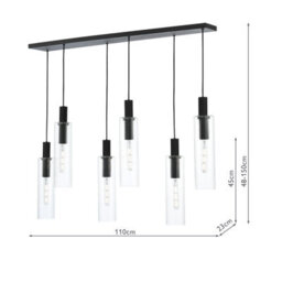 Ruben 6 Light Bar Pendant Satin Black And Ribbed Glass - thumbnail 4
